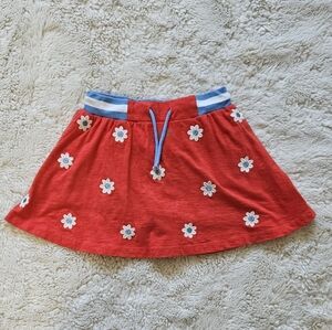 Mini Boden Red Skort with Embroidered Daisies Functional Drawstring Size 7-8